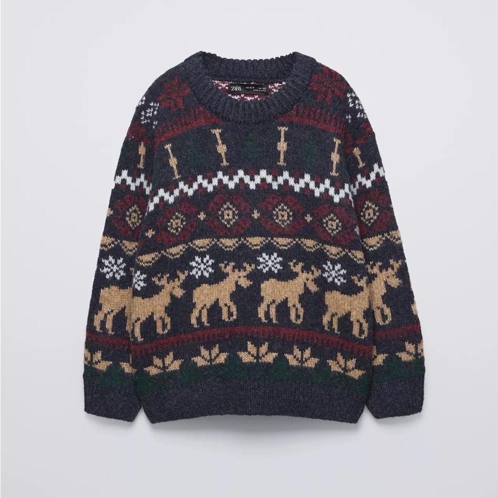 Zara Kids Sweater with Reindeer Pattern - Black, Brown, White, Green